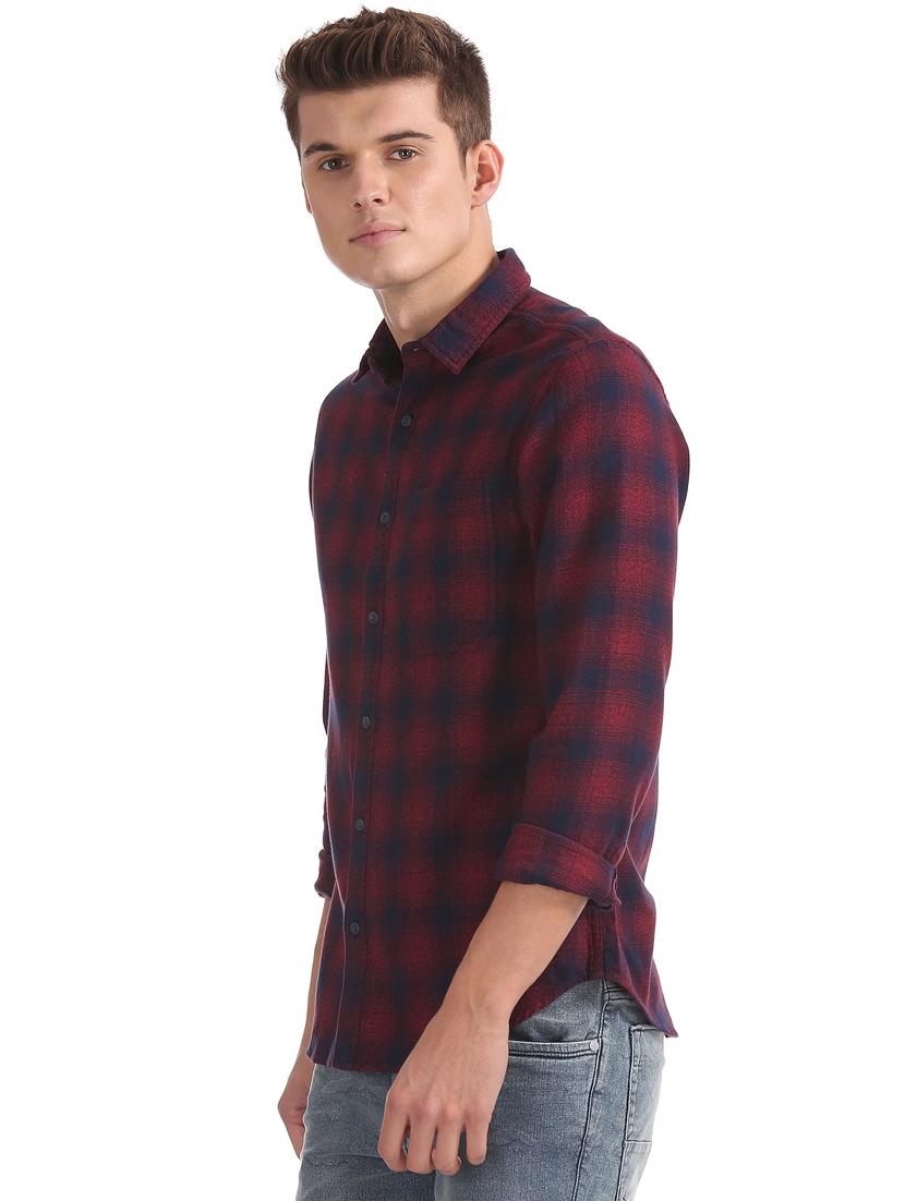 maroon checkered casual shirt - 18332112 - Standard Image - 1