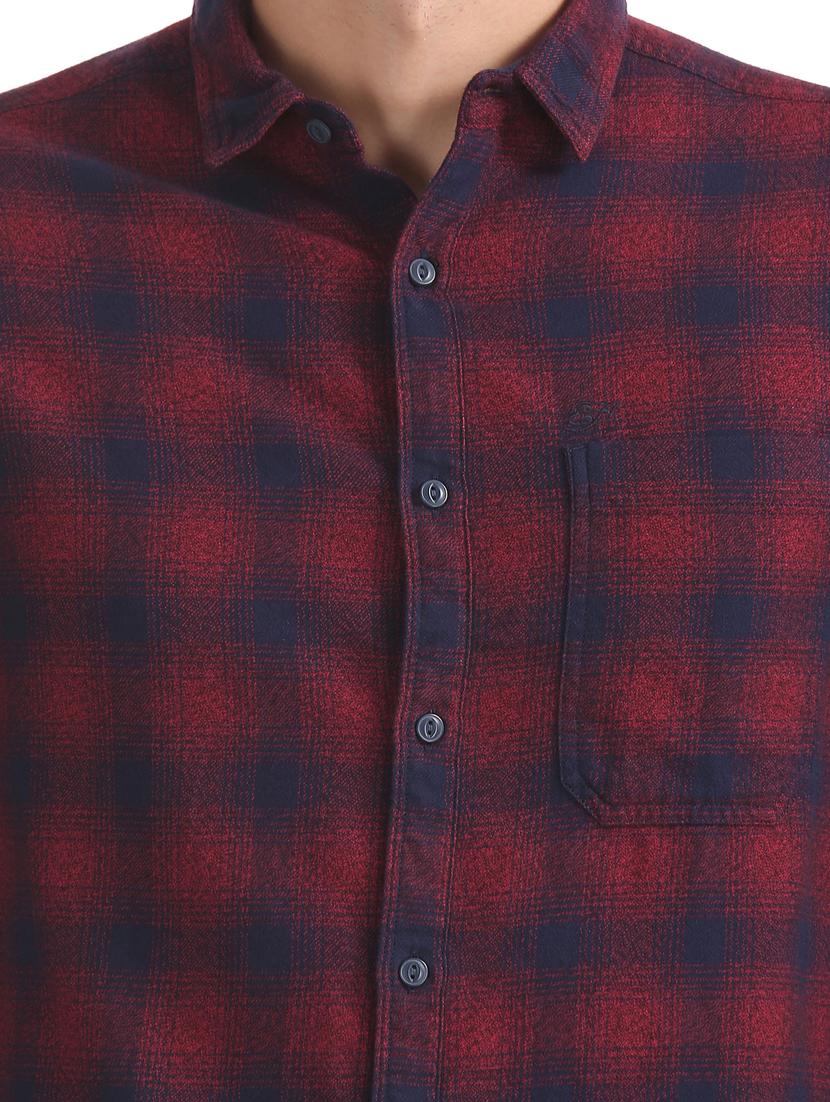 maroon checkered casual shirt - 18332112 - Standard Image - 4