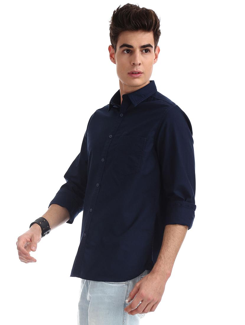 navy blue solid casual shirt - 18332129 - Standard Image - 1