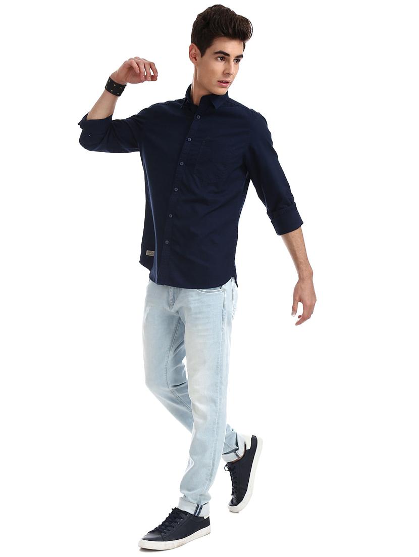 navy blue solid casual shirt - 18332129 - Standard Image - 4