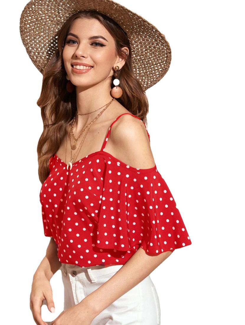 cold shoulder polka dot top  - 18333061 -  Standard Image - 1