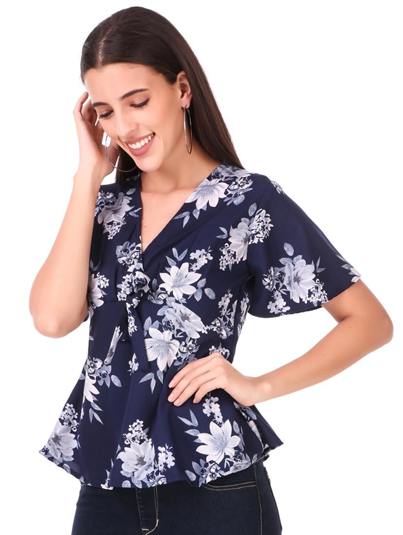 tie front floral top - 18333133 - Standard Image - 1