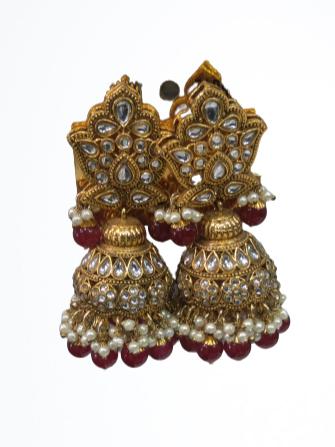 red stone studded jhumka earrings - 18333202 - Standard Image - 1