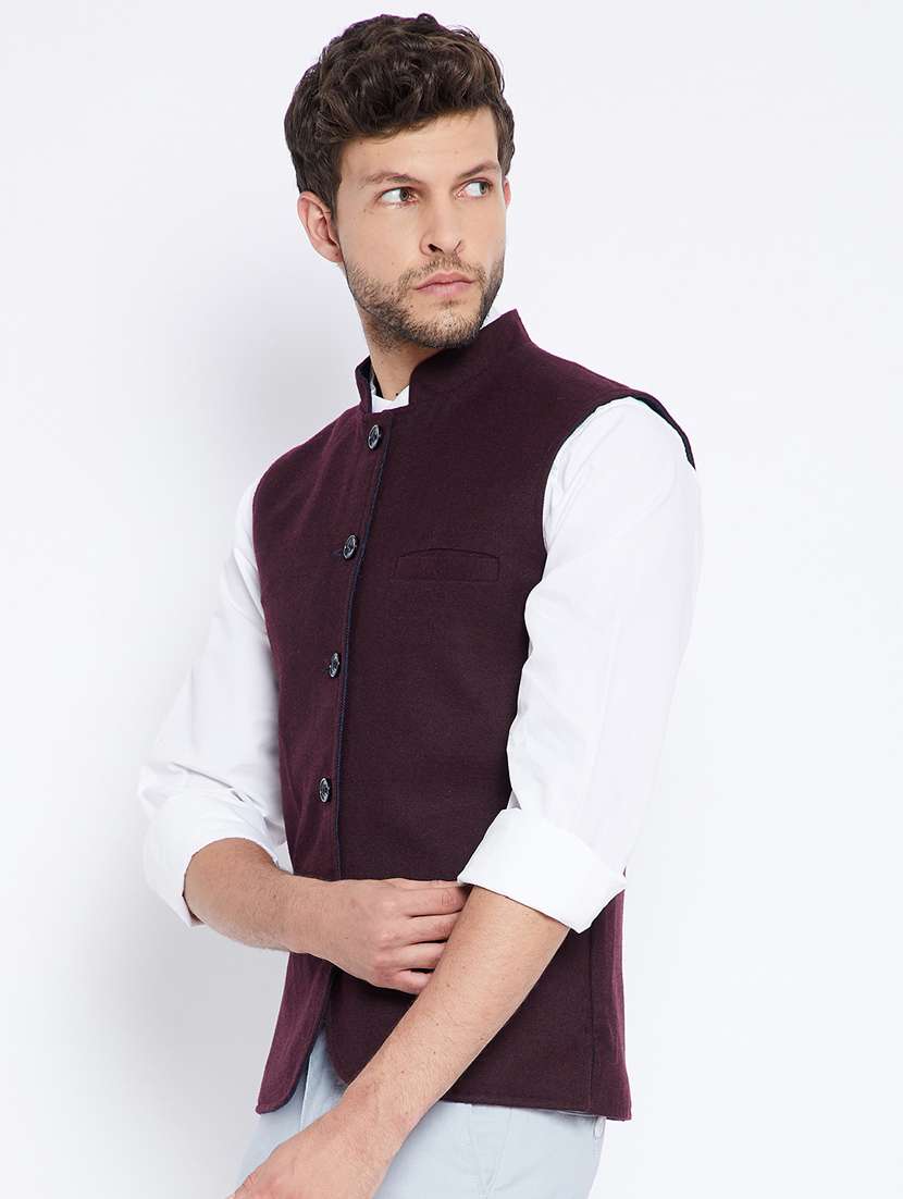 purple solid nehru jacket - 18333309 -  Standard Image - 1