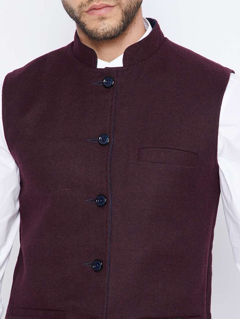 purple solid nehru jacket - 18333309 -  Standard Image - 4