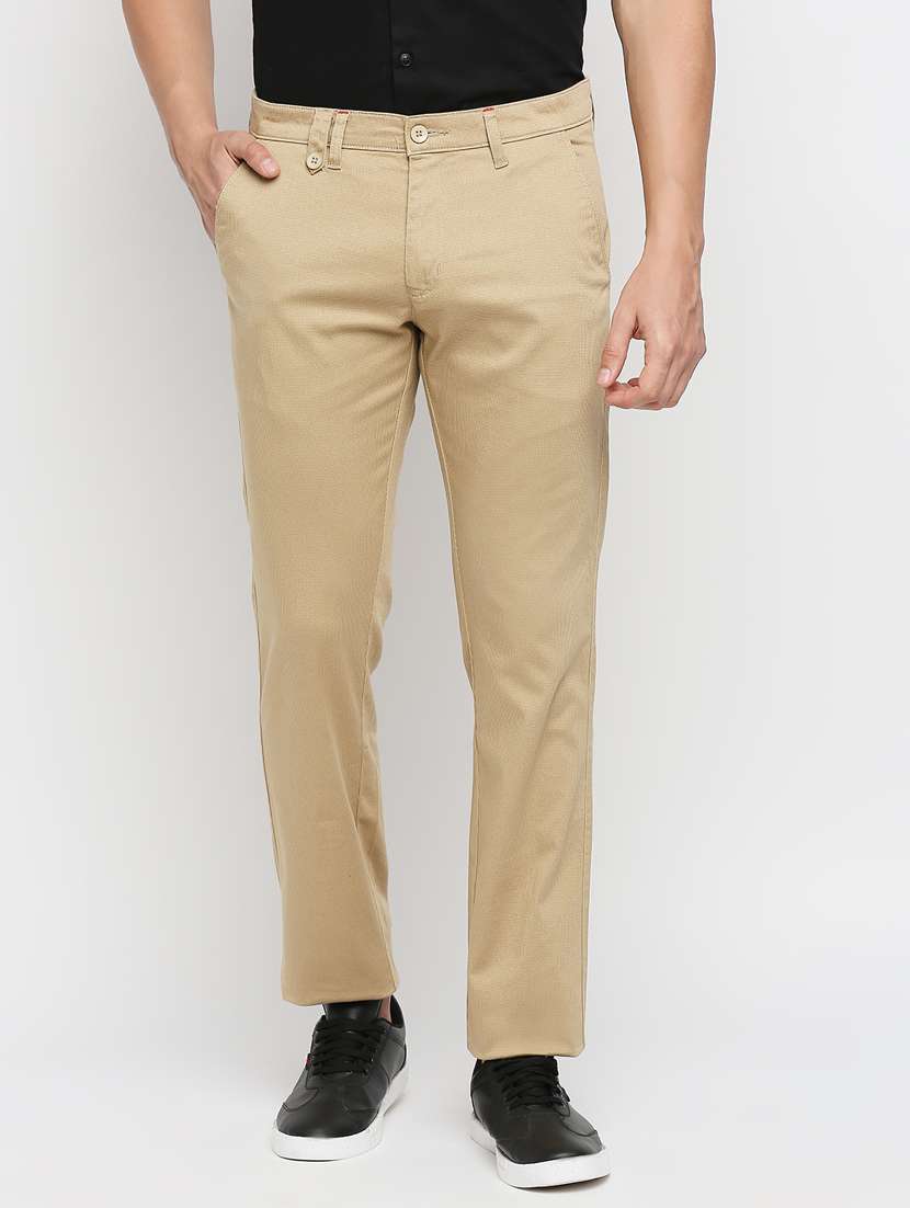 beige solid chinos casual trouser