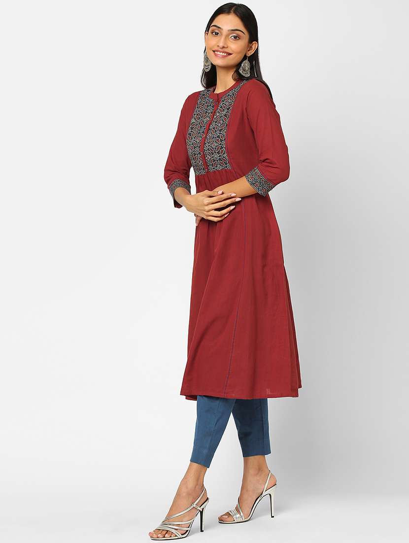 red cotton aline kurta - 18333937 - Standard Image - 1