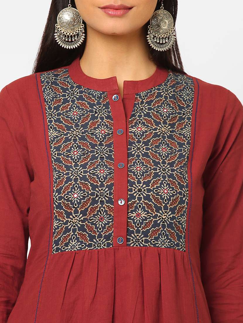 red cotton aline kurta - 18333937 - Standard Image - 4