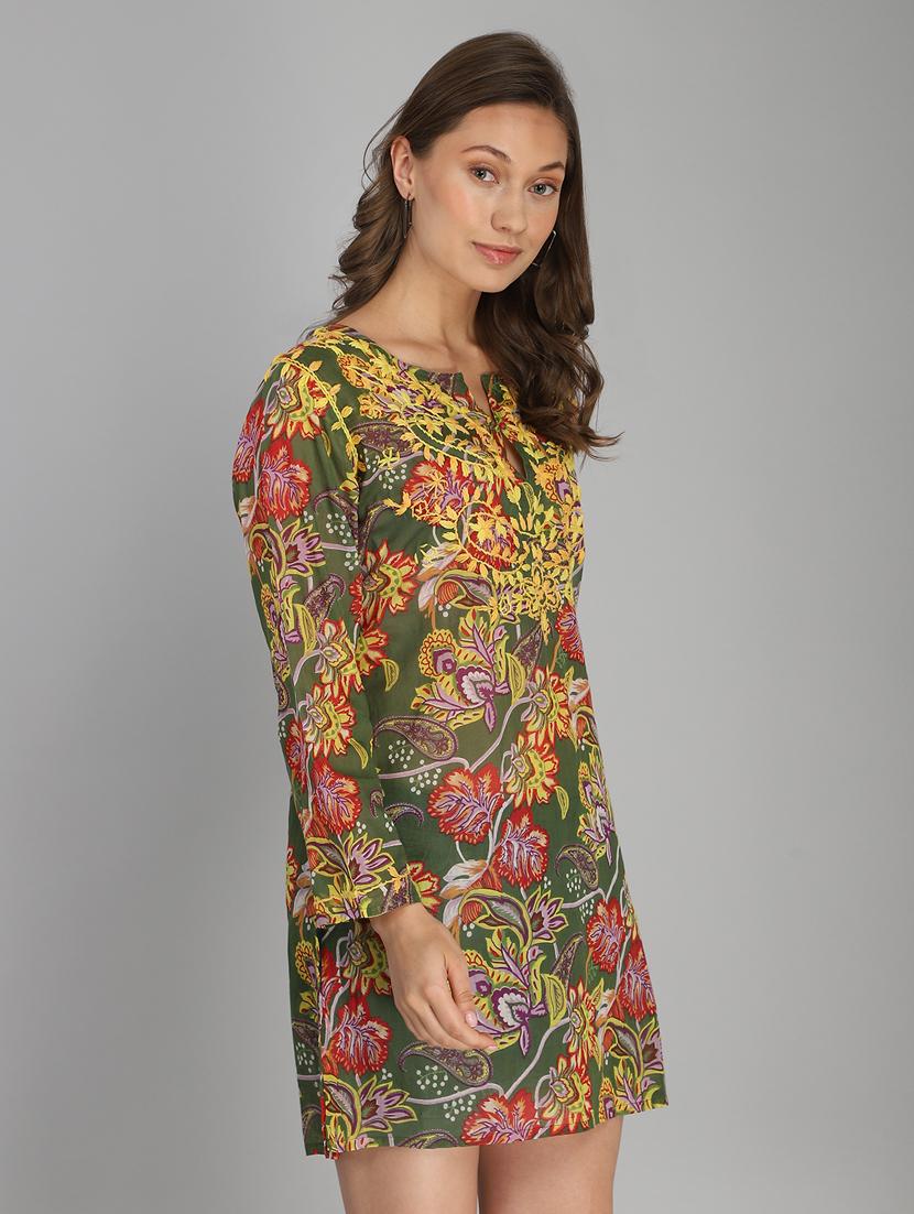 notch neck printed tunic - 18333949 - Standard Image - 1