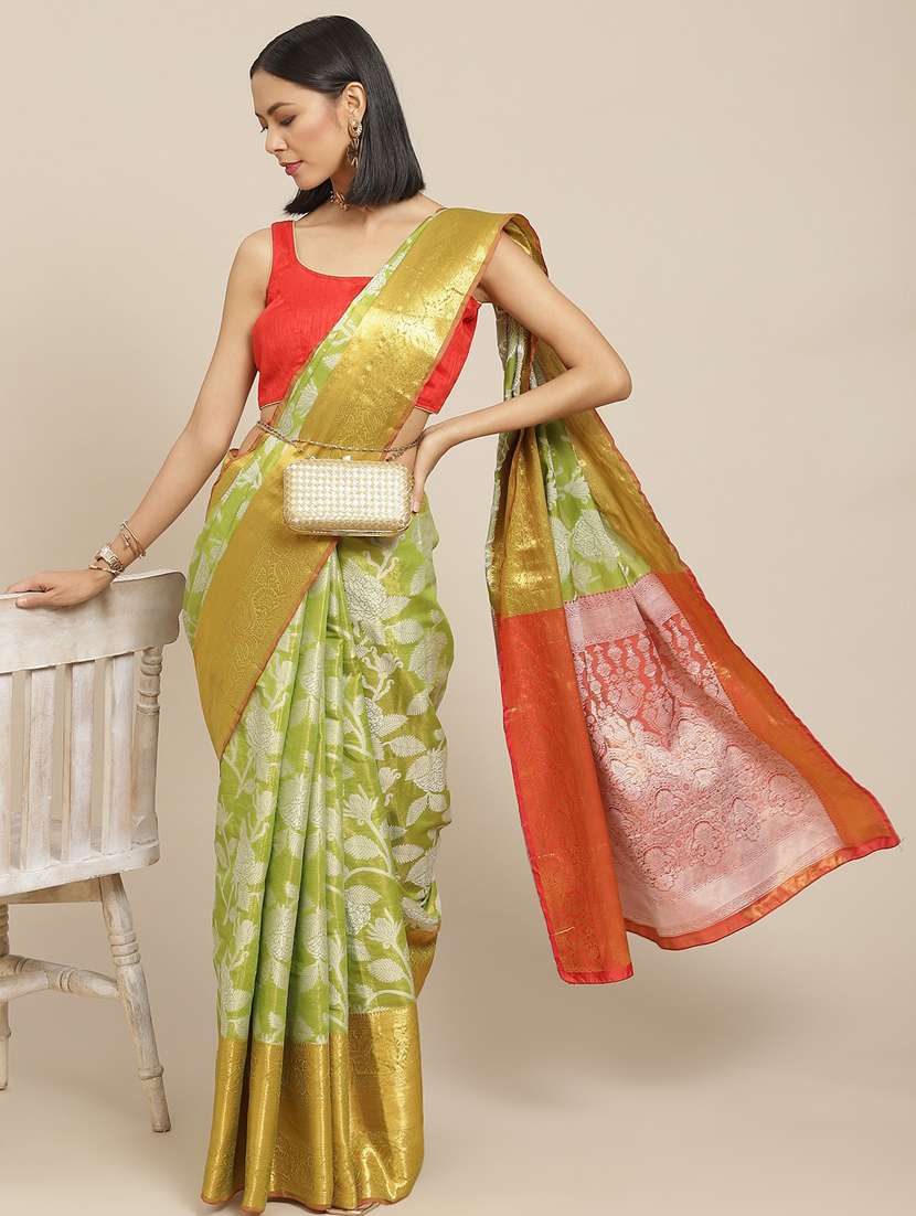 women's self design light green colored saree with blouse