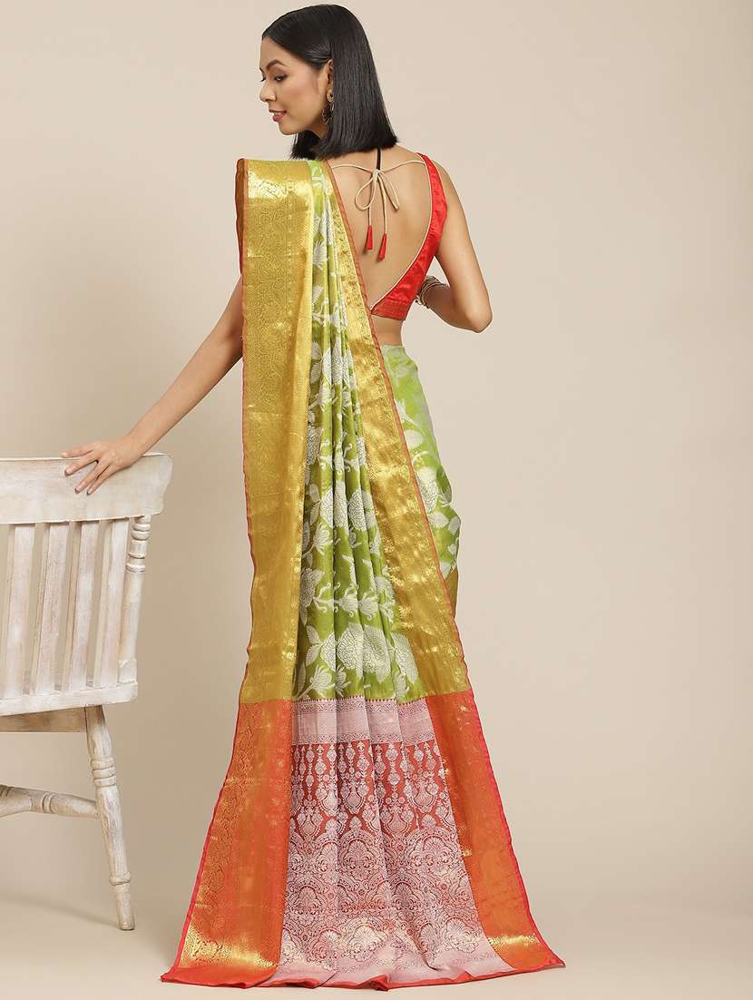 women's self design light green colored saree with blouse - 18334126 -  Standard Image - 1