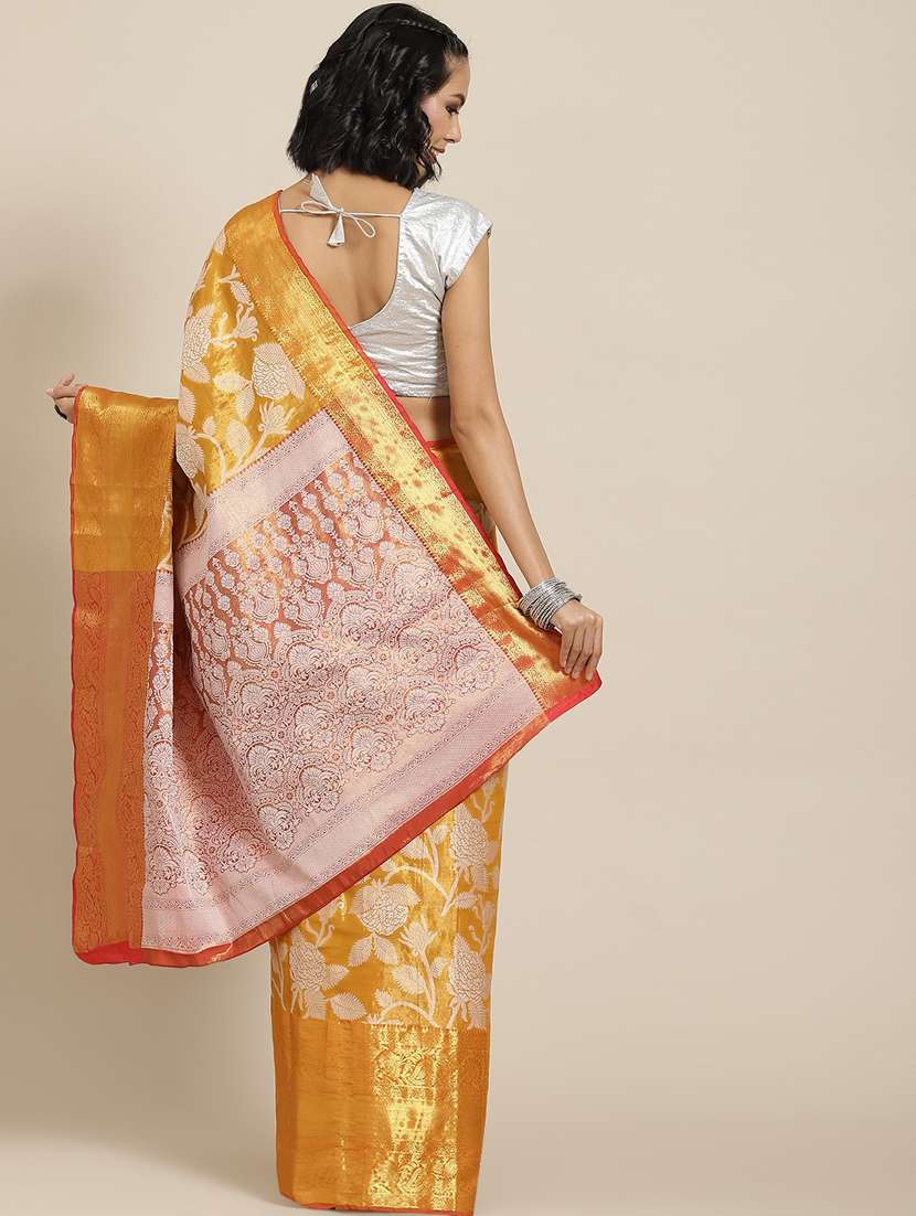 women's floral orange colored saree with blouse - 18334131 -  Standard Image - 1