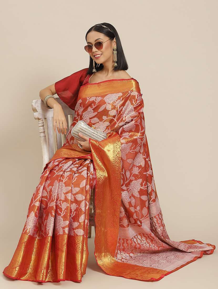 women's self design red colored saree