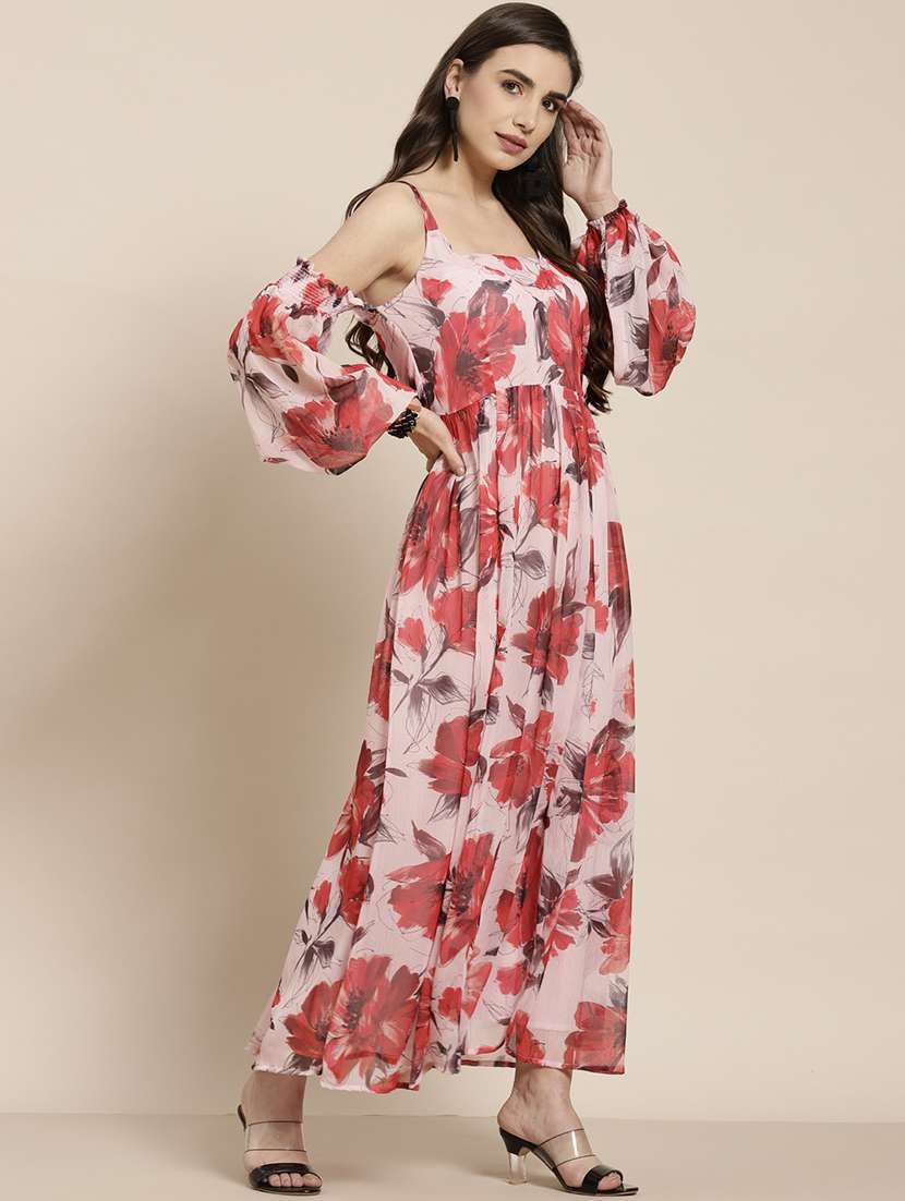 pink chiffon flared ethnic dress - 18334232 - Standard Image - 1