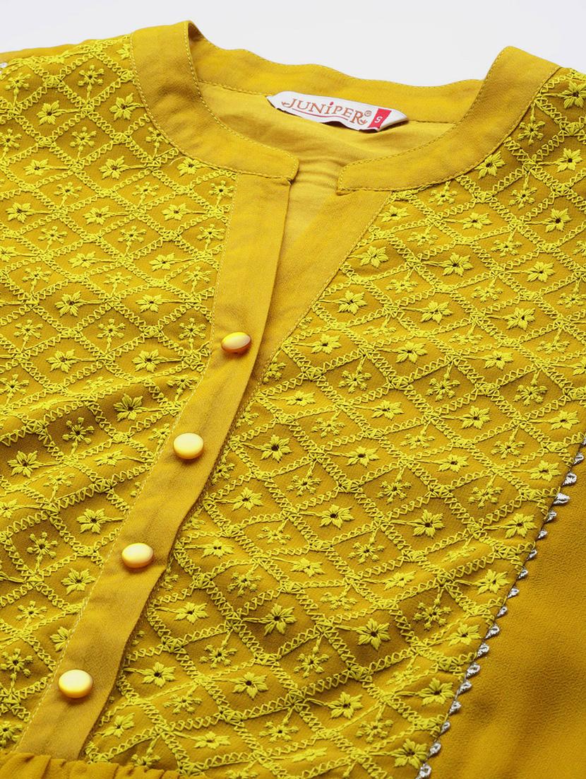 mustard georgette a-line ethnic dress - 18334237 - Standard Image - 4