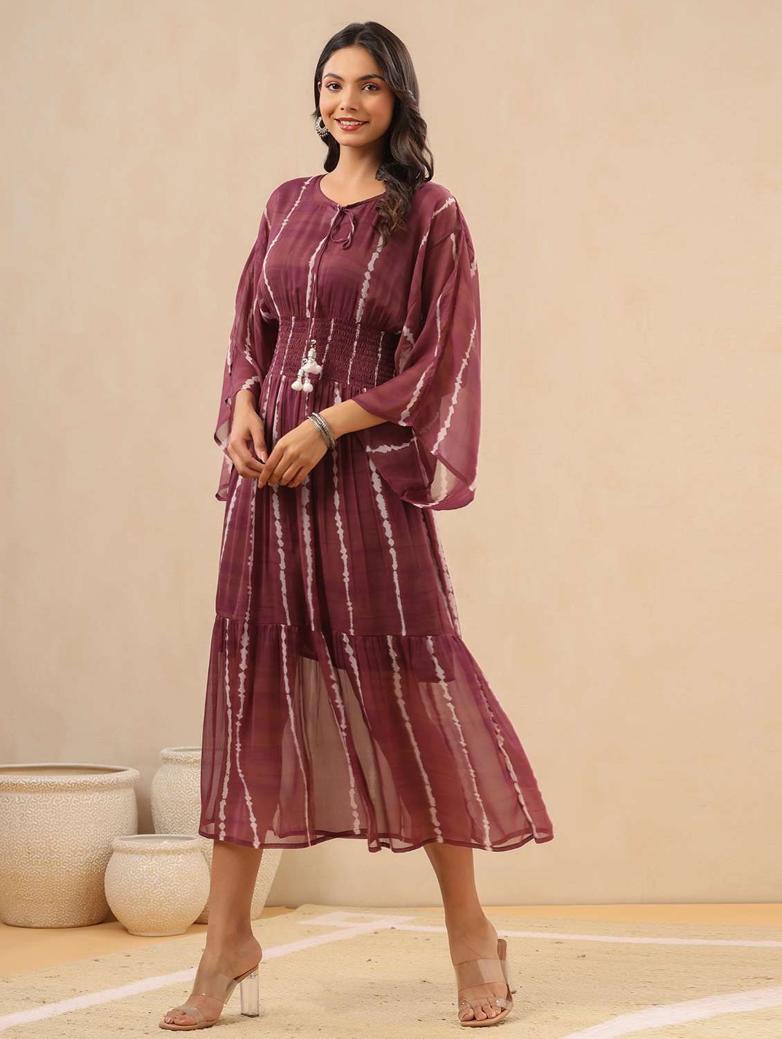 purple cotton tiered ethnic dress - 18334271 -  Standard Image - 1