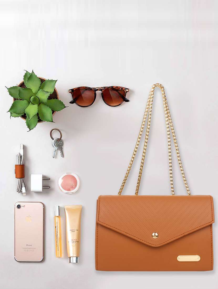 tan solid regular sling bag - 18334495 -  Standard Image - 1