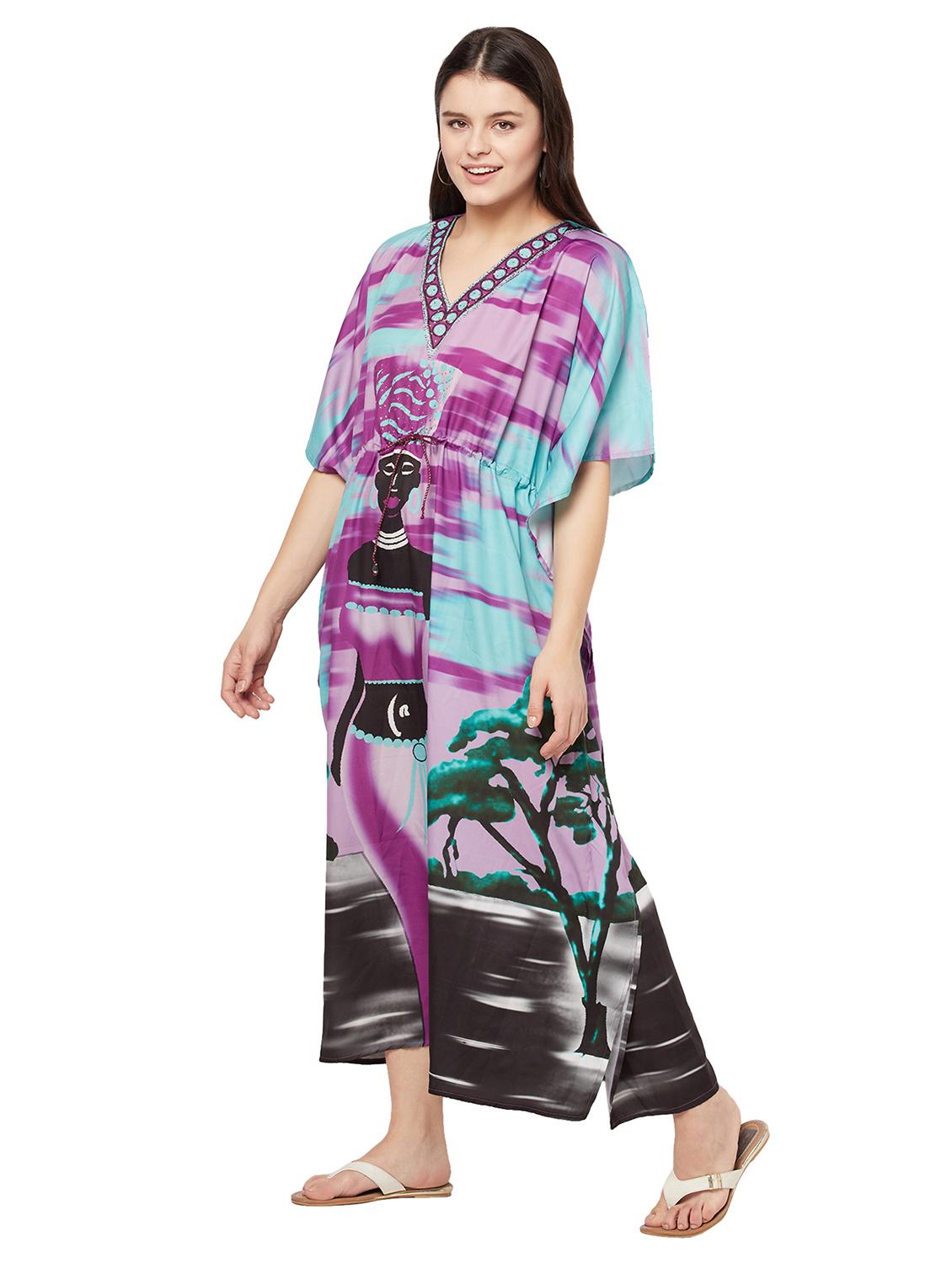 v-neck printed kaftan maxi dress - 18334775 - Standard Image - 1