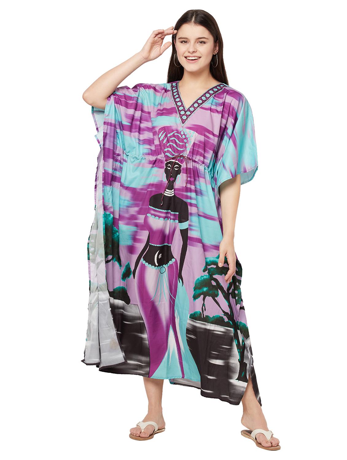 v-neck printed kaftan maxi dress - 18334775 - Standard Image - 4