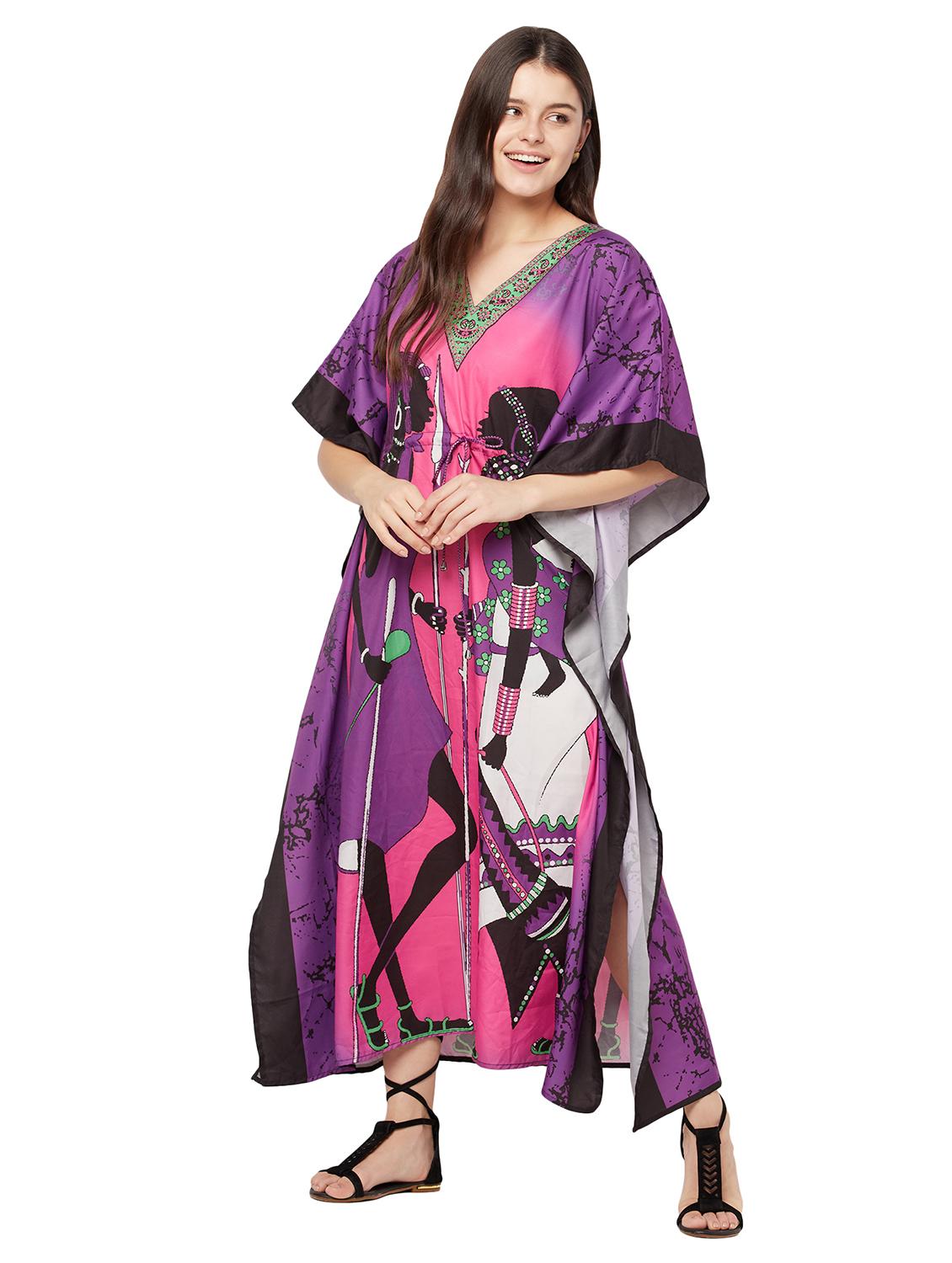v-neck printed kaftan maxi dress - 18334782 - Standard Image - 4