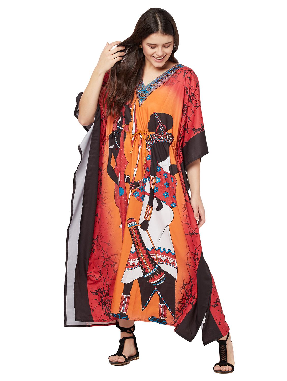v-neck printed kaftan maxi dress - 18334783 - Standard Image - 4