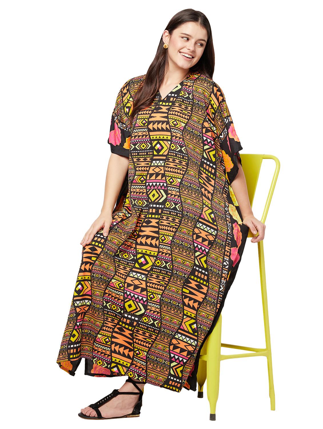 v-neck printed kaftan maxi dress - 18334785 - Standard Image - 4