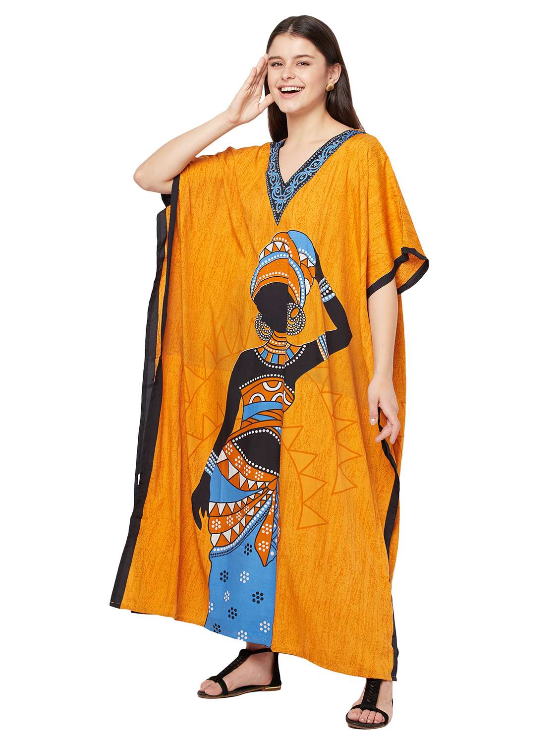 v-neck printed kaftan maxi dress - 18334786 -  Standard Image - 1