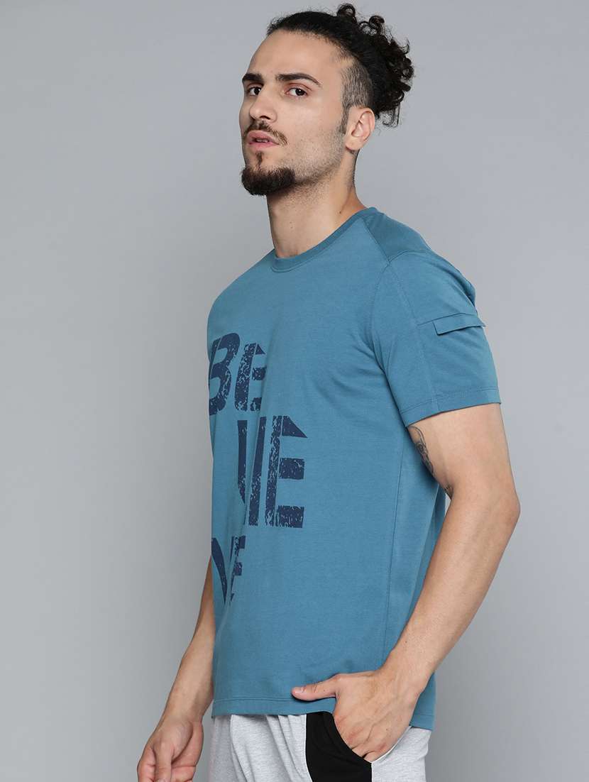 men blue front print t-shirt - 18334863 -  Standard Image - 1