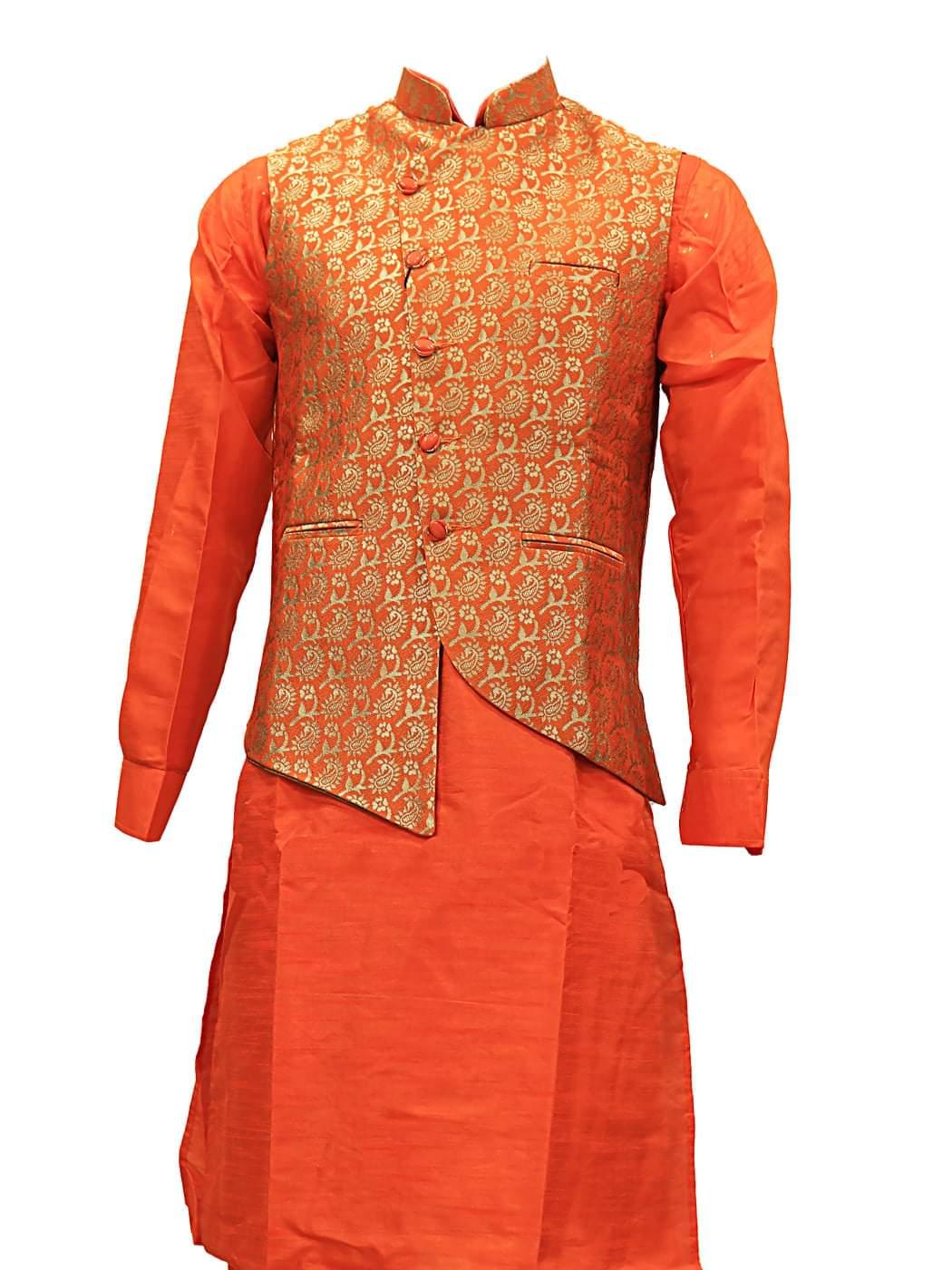 men's printed nehru jacket orange color  - 18334937 -  Standard Image - 1