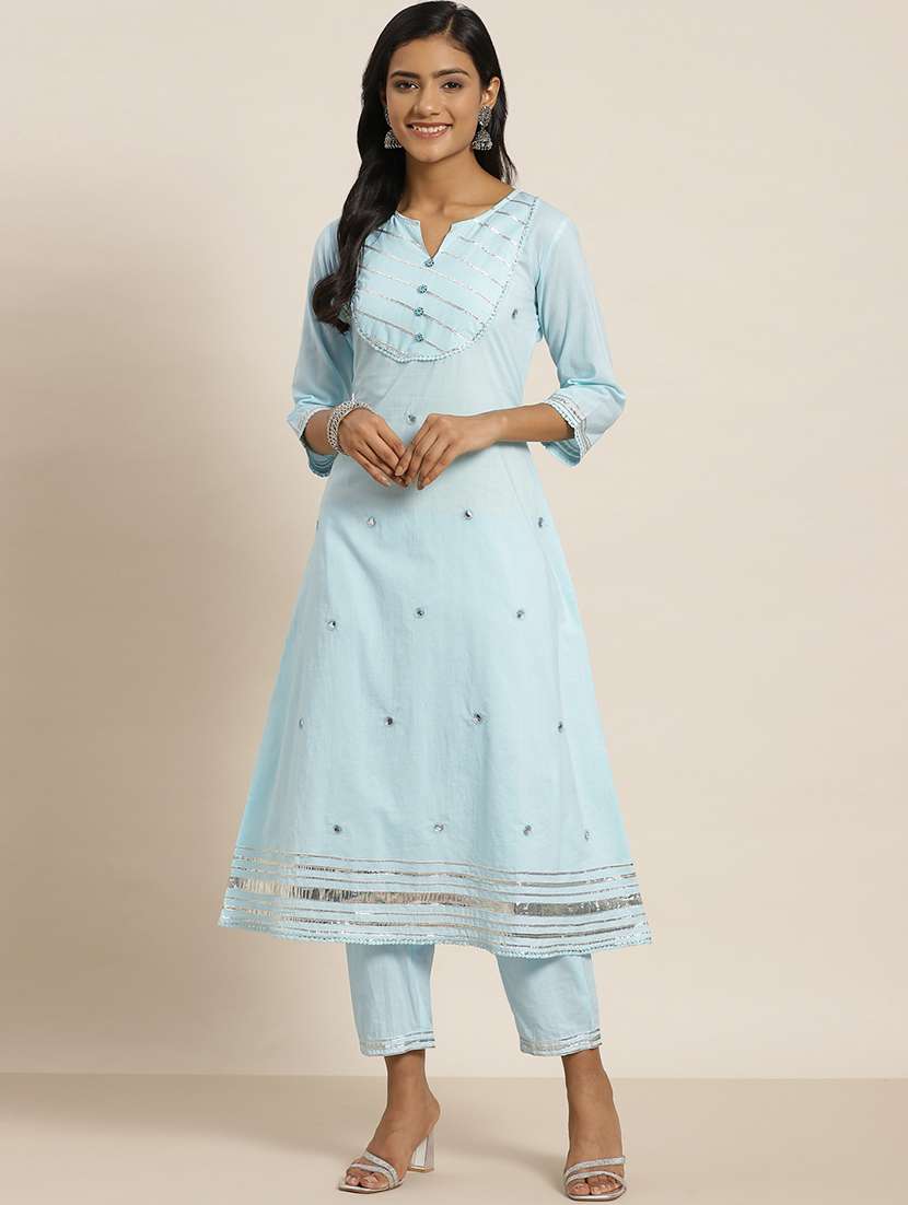 blue cotton kurta pant  set