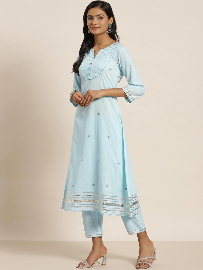 blue cotton kurta pant  set - 18334968 -  Standard Image - 1