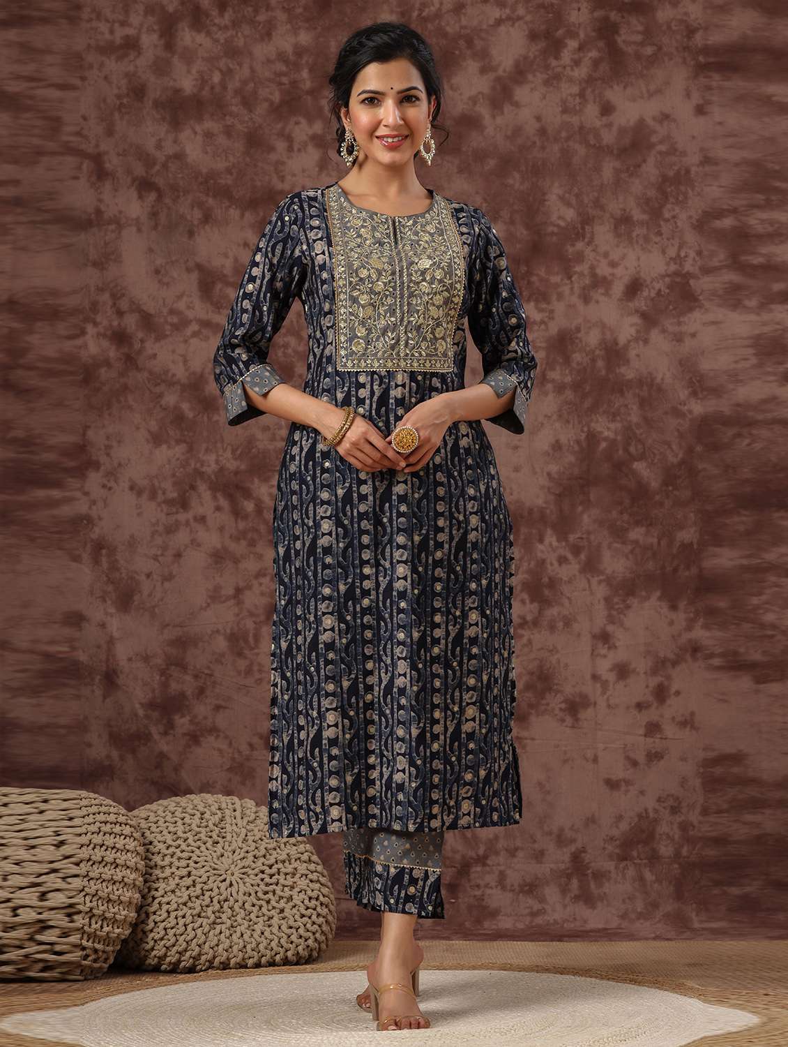 blue chanderi kurta pant  set