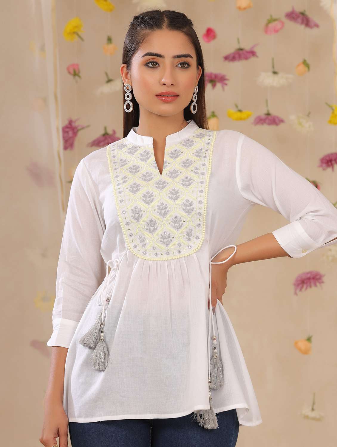 white embroidered a-line tunic