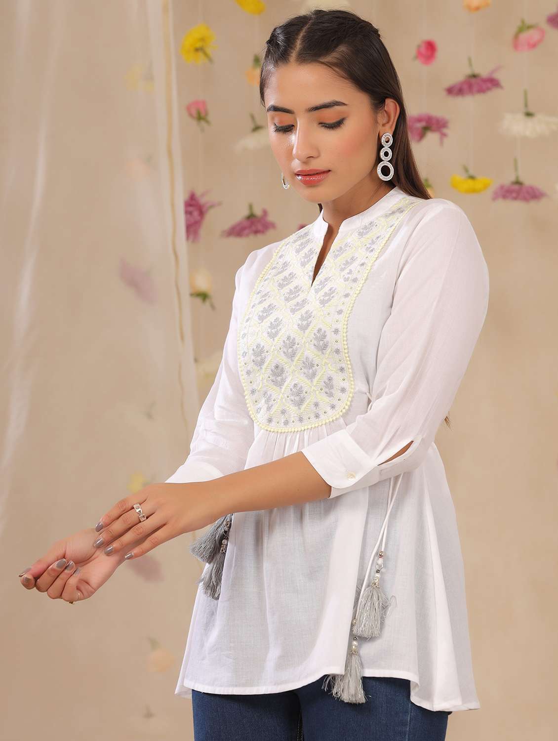 white embroidered a-line tunic - 18335068 -  Standard Image - 1