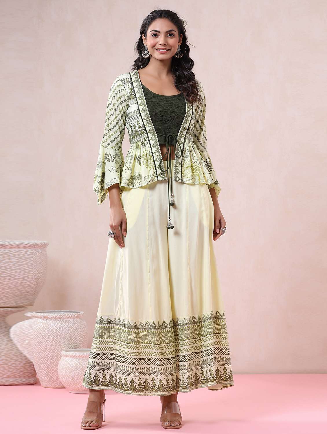 yellow rayon top pants  set