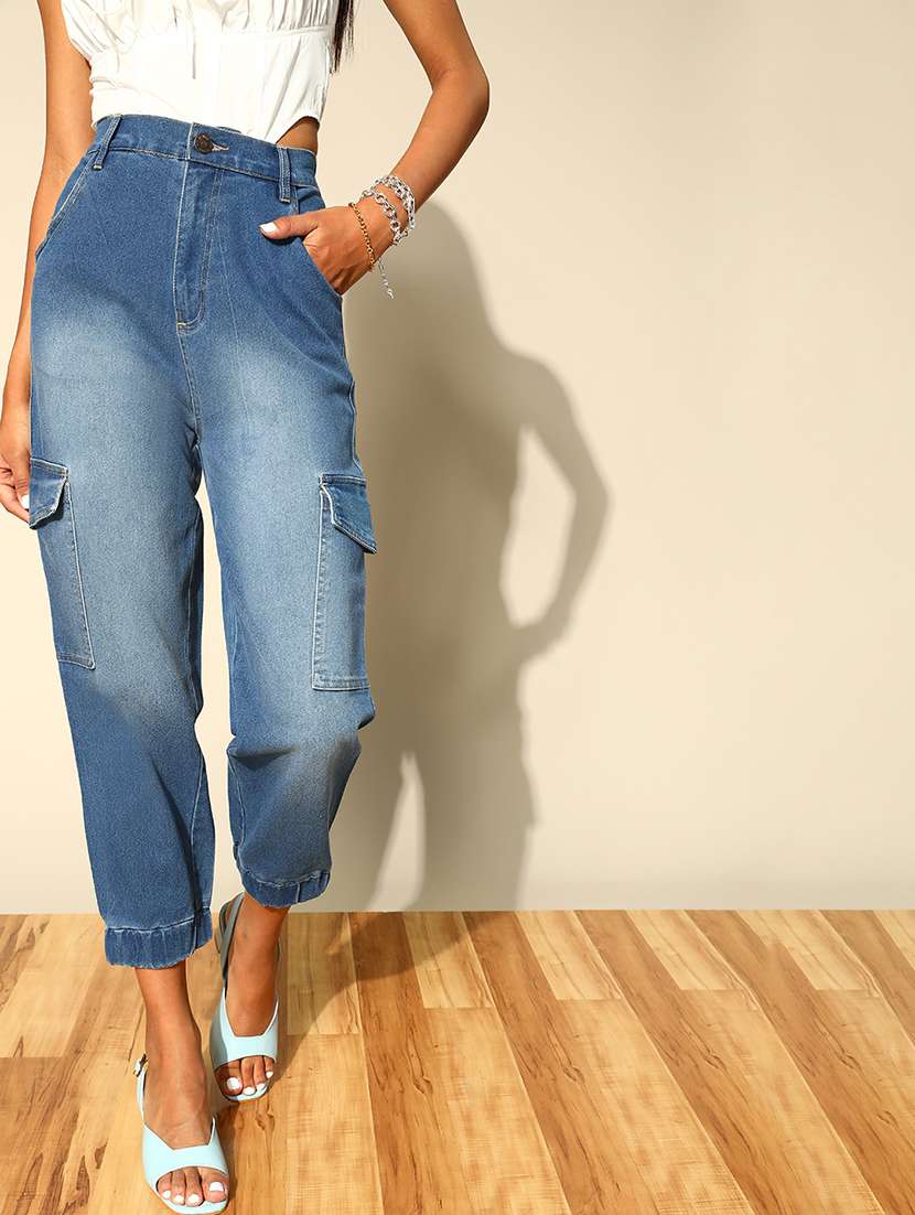 women's plain cargo jeans