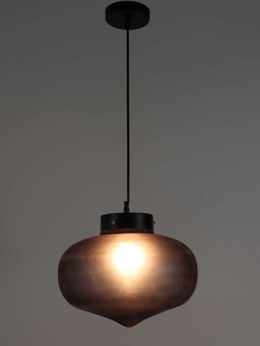 grey glass single hanging light by jainsons lights- bowl-hl-gola-bk - without bulb