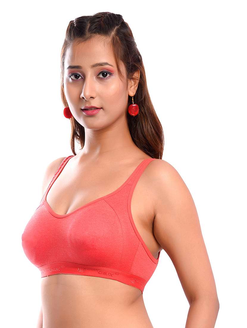 peach solid sports bra - 18335839 -  Standard Image - 1