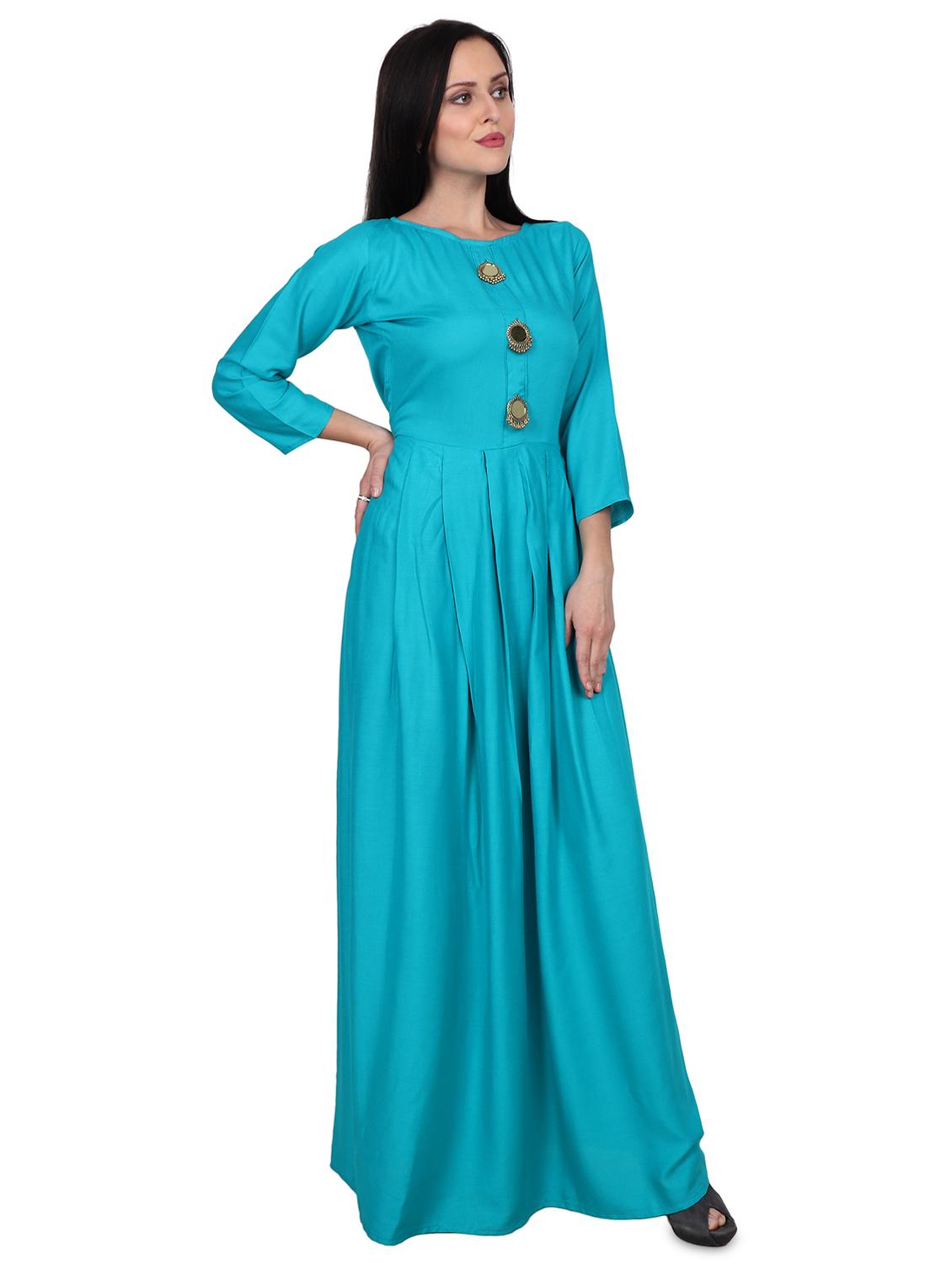 turqouise solid flared gown - 18336881 - Standard Image - 1