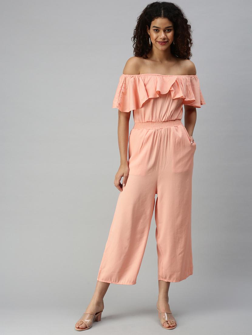 off shoulder solid full leg jumpsuit - 18336947 - Standard Image - 1