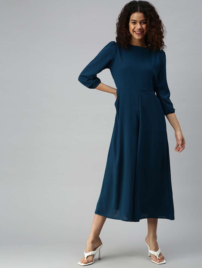 round neck solid wide leg jumpsuit - 18336948 -  Standard Image - 1