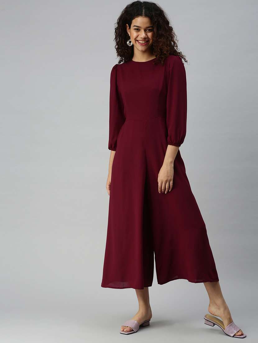 round neck solid wide leg jumpsuit - 18336949 -  Standard Image - 1