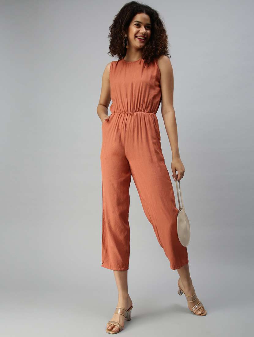 round neck solid jumpsuit