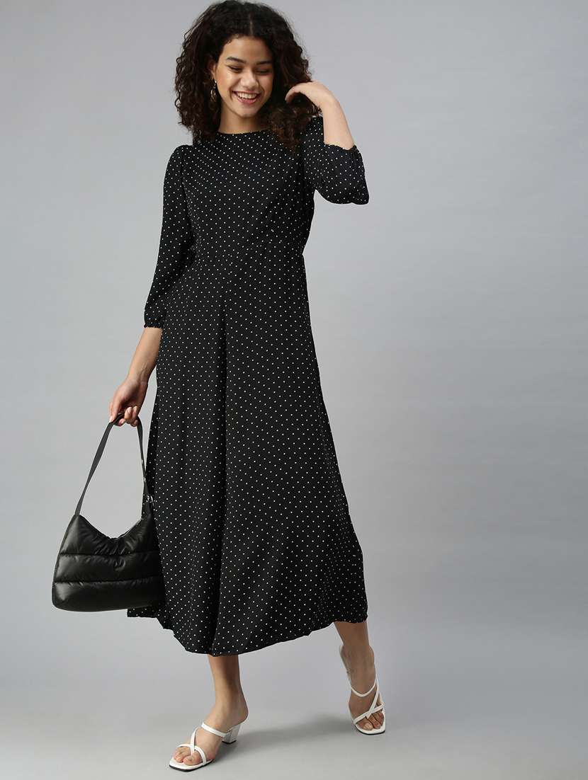 round neck polka dot jumpsuit