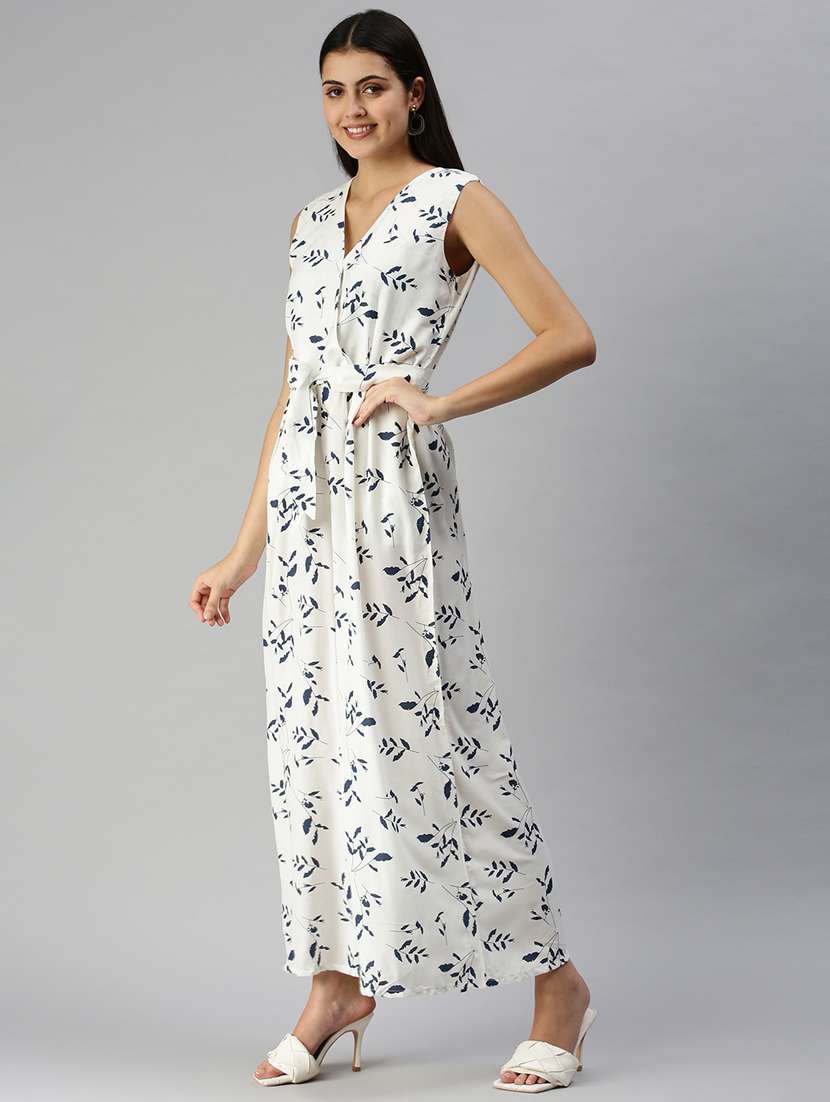 tie front printed full leg jumpsuit - 18336961 -  Standard Image - 1