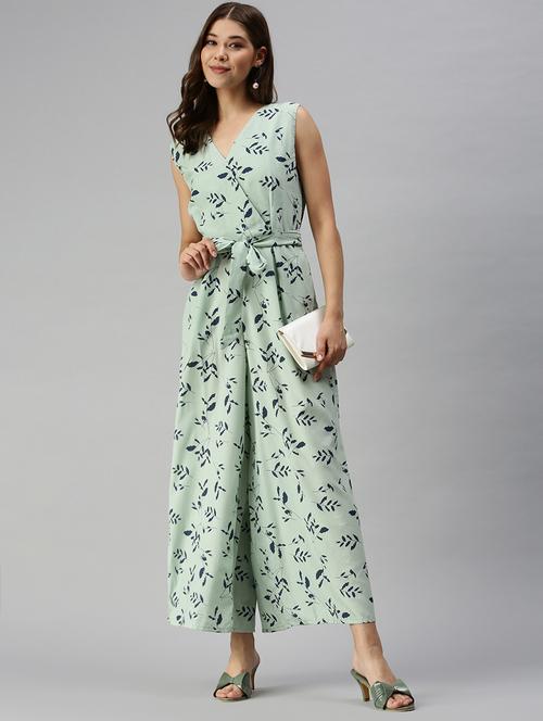 tie front printed full leg jumpsuit - 18336962 -  Standard Image - 0