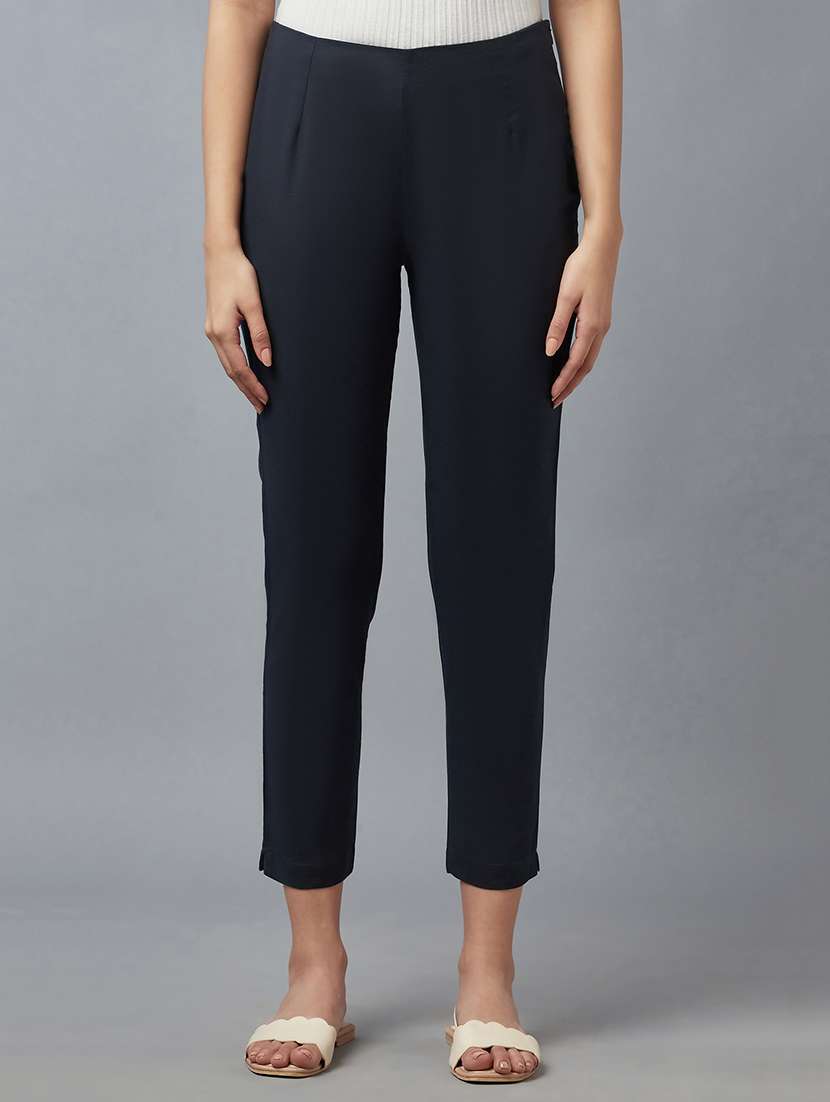 blue solid straight pant