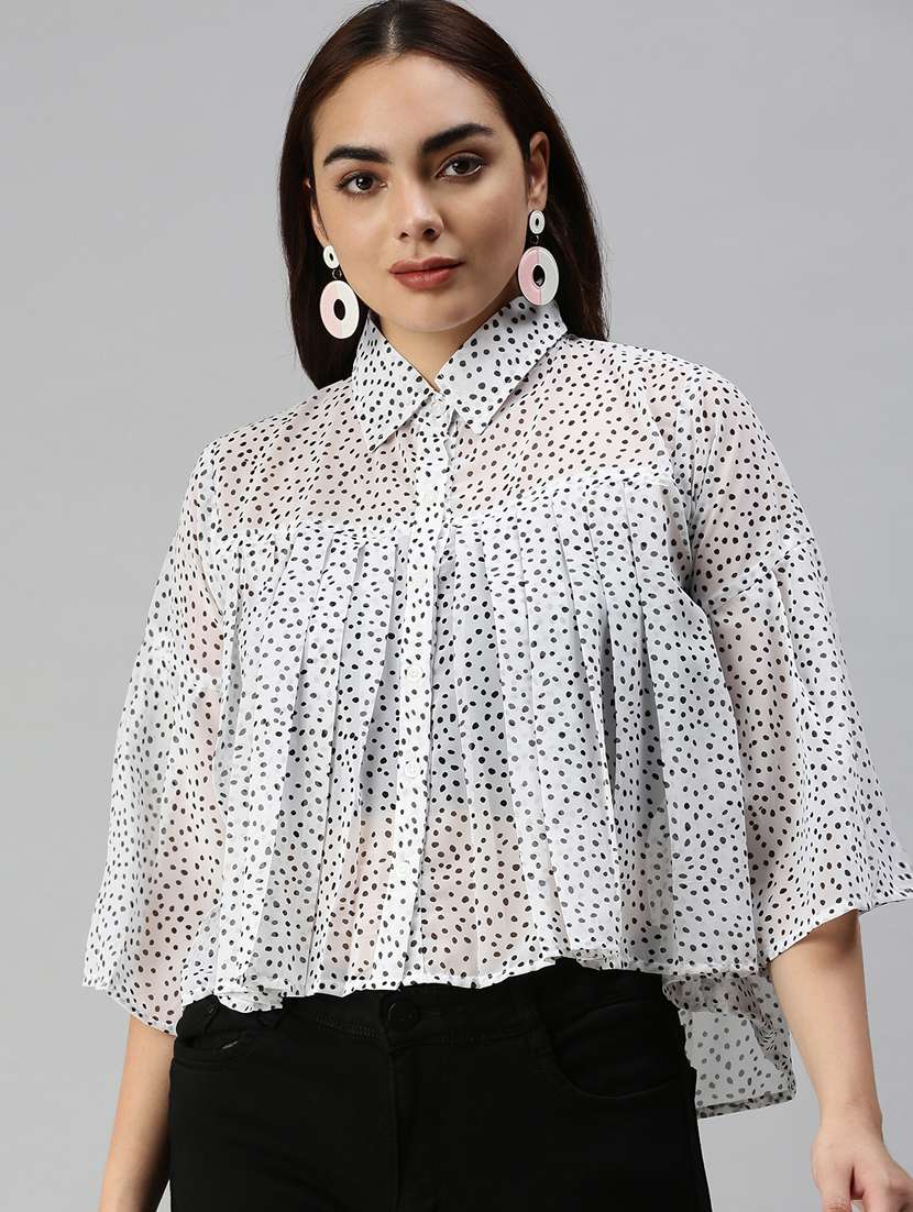 women's printed collared top
