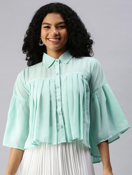 women's high-low collared top - 18337153 - Standard Image - 0