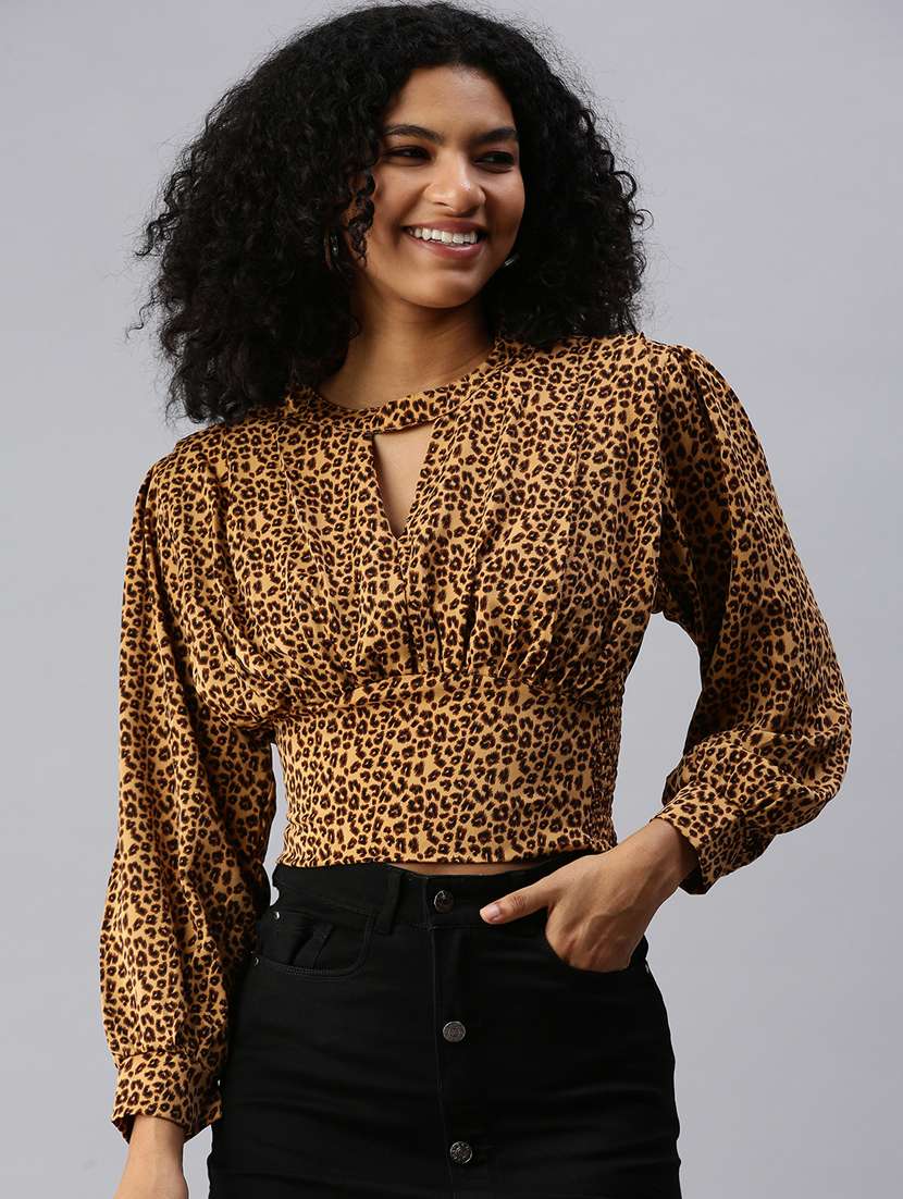 women's blouson key hole neck top